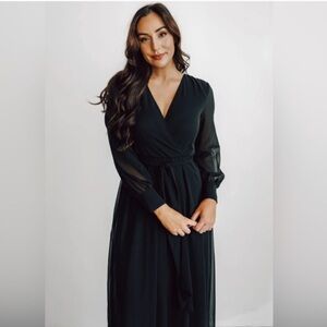Baltic Born Black Chiffon Long Sleeve Maxi Dress